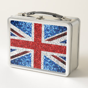 UK flag red blue white sparkles glitters Metal Lunch Box