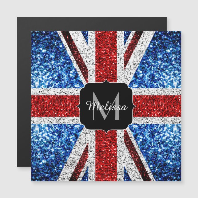 UK flag red blue white sparkles glitters Monogram (Front/Back)