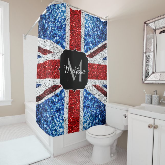UK flag red blue white sparkles glitters Monogram (In Situ)