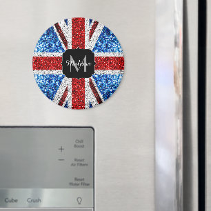 UK flag red blue white sparkles glitters Monogram Magnet