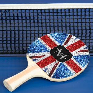 UK flag red blue white sparkles glitters Monogram Ping Pong Paddle