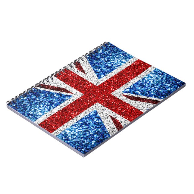 UK flag red blue white sparkles glitters Notebook (Left Side)