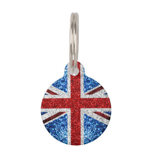 UK flag red blue white sparkles glitters Pet Tag