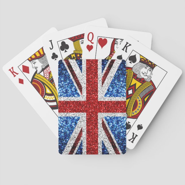 UK flag red blue white sparkles glitters Playing Cards (Back)