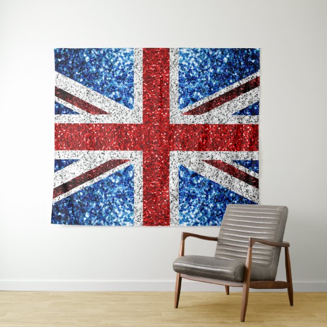 UK flag red blue white sparkles glitters Tapestry (In Situ (Horizontal))