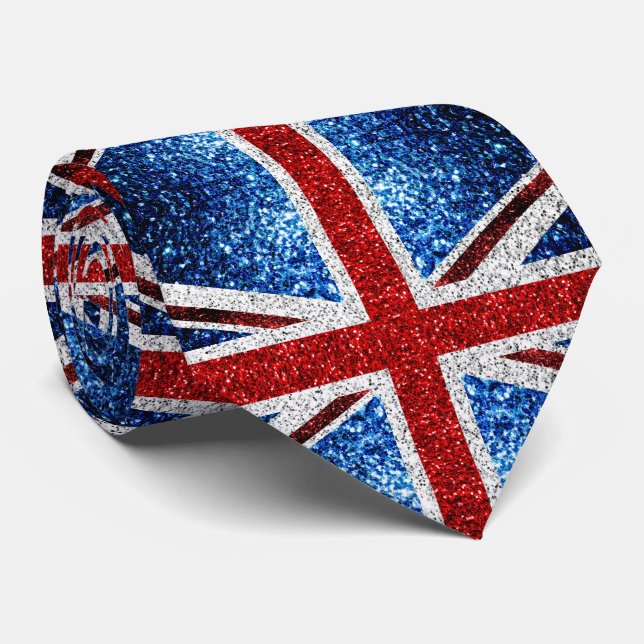 UK flag red blue white sparkles glitters Tie (Rolled)