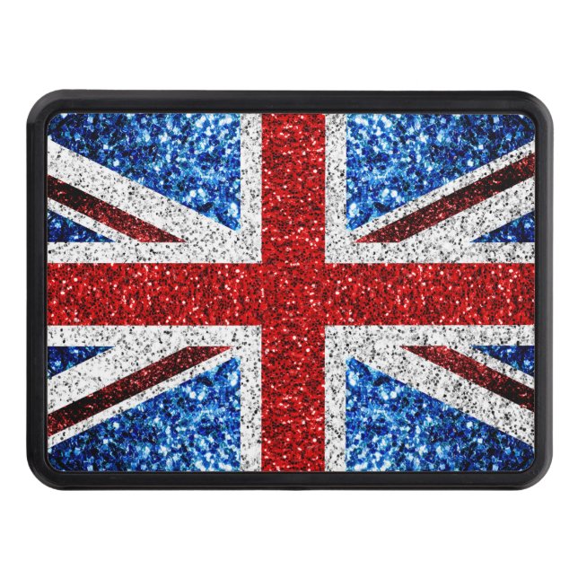 UK flag red blue white sparkles glitters Trailer Hitch Cover (Front)