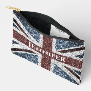 UK flag rustic sparkles Custom name text Accessory Pouch