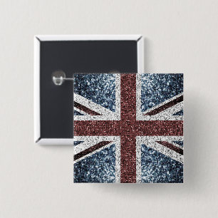UK flag Rustic vintage sparkles glitters bling 2 Inch Square Button