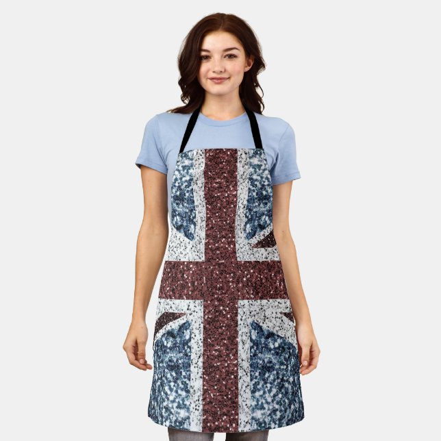 UK flag Rustic vintage sparkles glitters bling Apron (Worn)