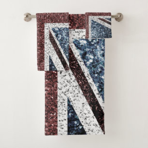 UK flag Rustic vintage sparkles glitters bling Bath Towel Set