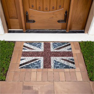 UK flag Rustic vintage sparkles glitters bling Doormat