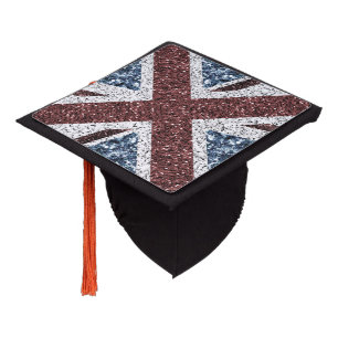 UK flag Rustic vintage sparkles glitters bling Graduation Cap Topper