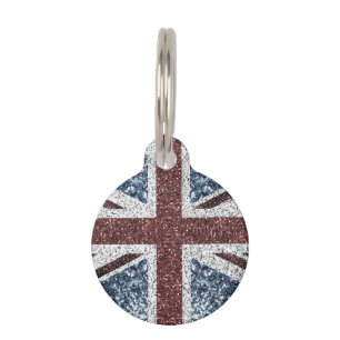 UK flag Rustic vintage sparkles glitters bling Pet Tag