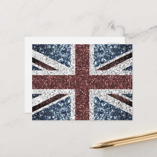 UK flag Rustic vintage sparkles glitters bling Postcard (Front/Back In Situ)