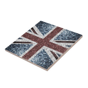 UK flag Rustic vintage sparkles glitters bling Tile