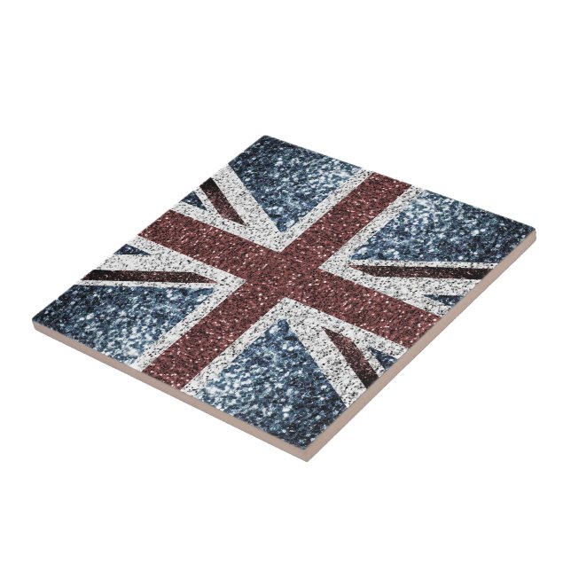 UK flag Rustic vintage sparkles glitters bling Tile (Side)