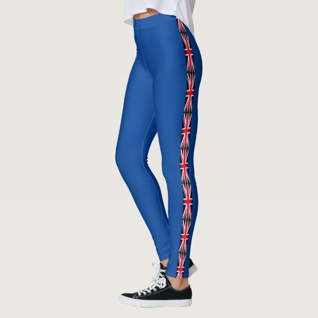 Uk Flag Union Jacked Red Blue Fun Vertical Striped Leggings (Left)
