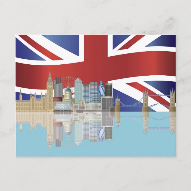 UK London Skyline with Union Jack Flag Postcard (Front)
