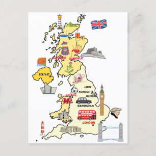 UK map ILLUSTRATED MAP OF UNITED KINGDOM  Postcard