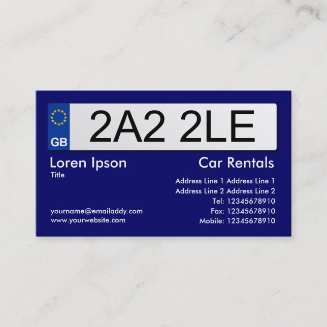 UK Number Plate - Dark Blue II Business Card (Front)