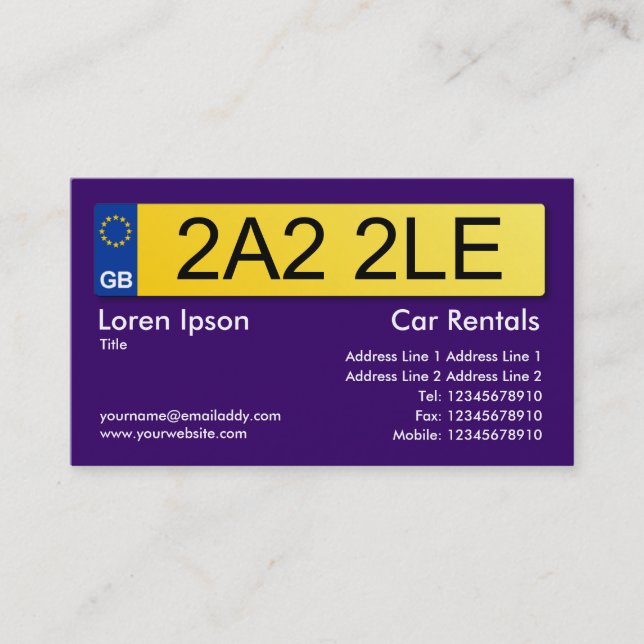UK Number Plate - Dark Violet Business Card (Front)
