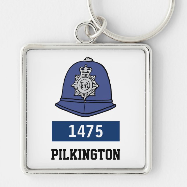 UK Police Constable Helmet Add Badge Number & Name Keychain (Front)