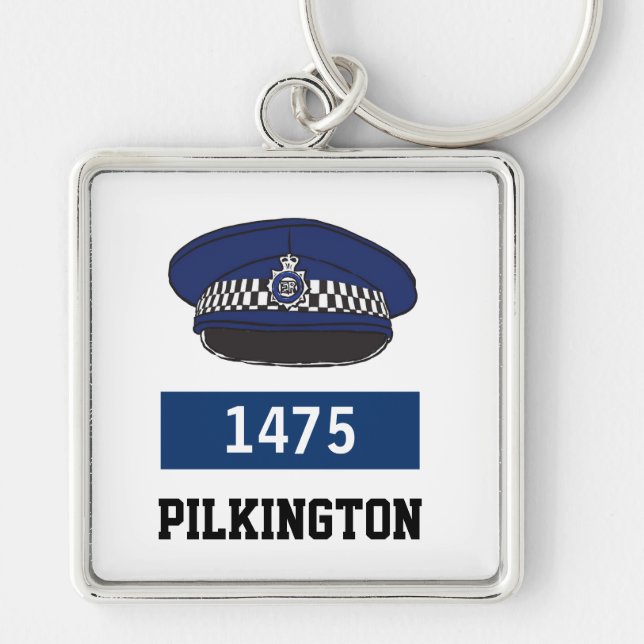 UK Police Flat Cap - Add Number & Name Keychain (Front)