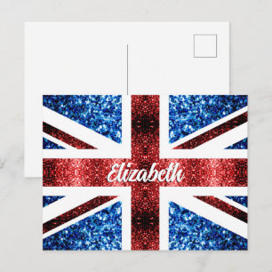 UK red blue sparkles glitters Custom name Postcard