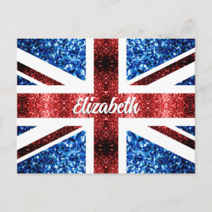 UK red blue sparkles glitters Custom name Postcard