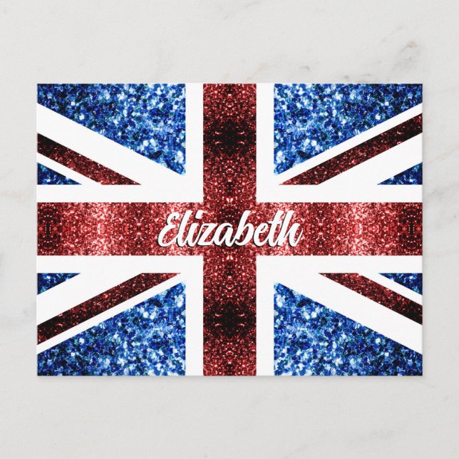 UK red blue sparkles glitters Custom name Postcard (Front)