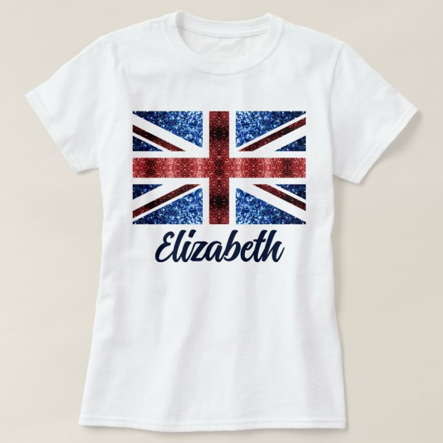 UK red blue sparkles glitters Custom name T-Shirt (Design Front)