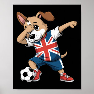 Uk Soccer Dabbing Dog Union Jack  Poster