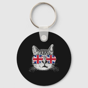 Uk Union Jack British Flag England Cat Sungles Gif Keychain