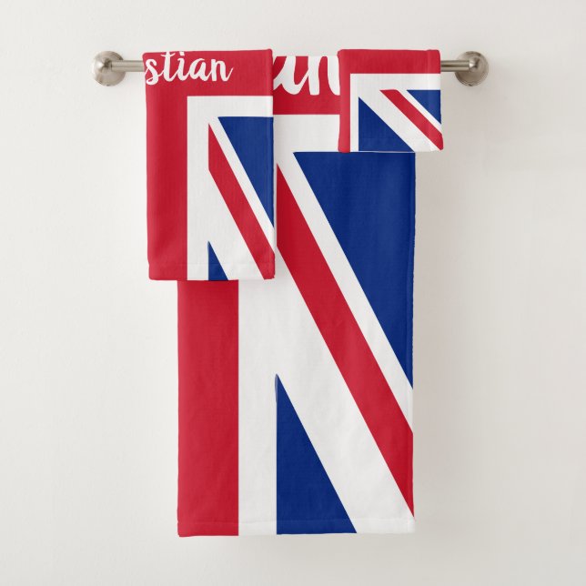 UK Union Jack British Themed Personalized Bath Towel Set (Insitu)