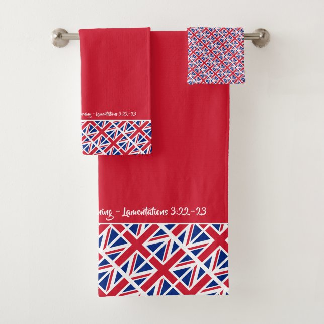 UK UNION JACK Custom Patriotic RED Bath Towel Set (Insitu)