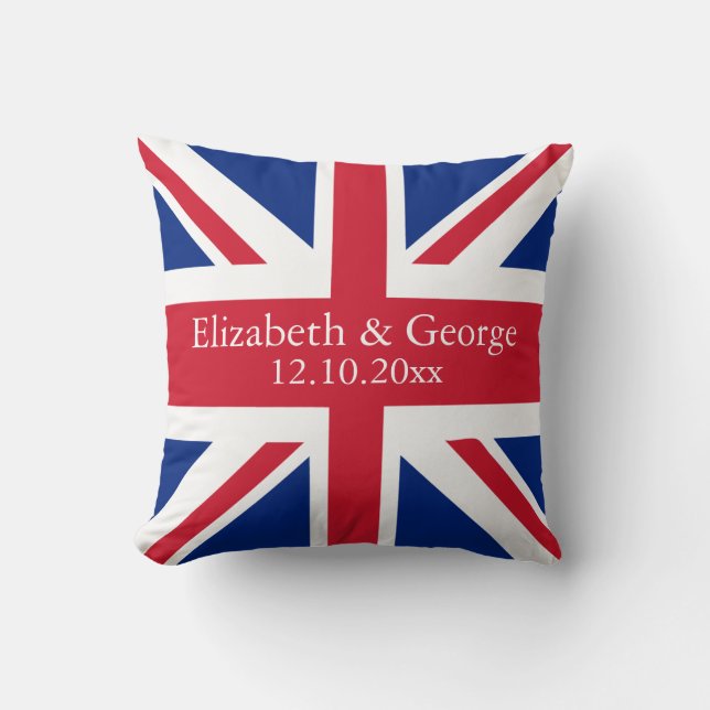 UK Union Jack Flag British Personalized Wedding Throw Pillow (Front)