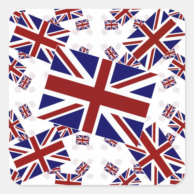 UK Union Jack Flag in Layers Askew Square Sticker (Front)