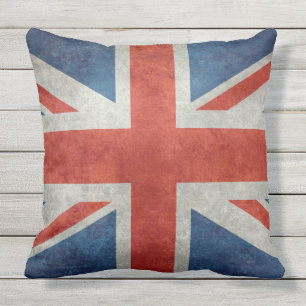 UK Union Jack Flag in retro style vintage textures Throw Pillow
