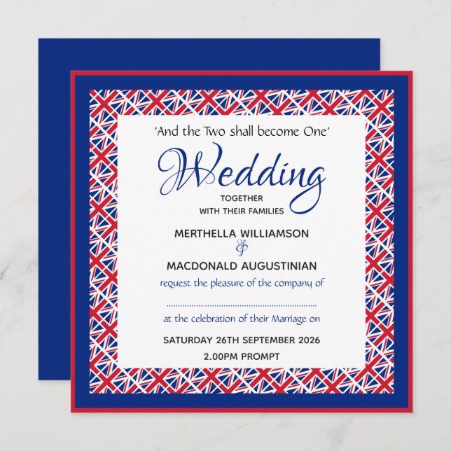 UK UNION JACK Patriotic Custom Square Wedding Invitation (Front/Back)