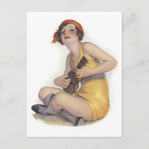 Uke Playing Flapper Postcard