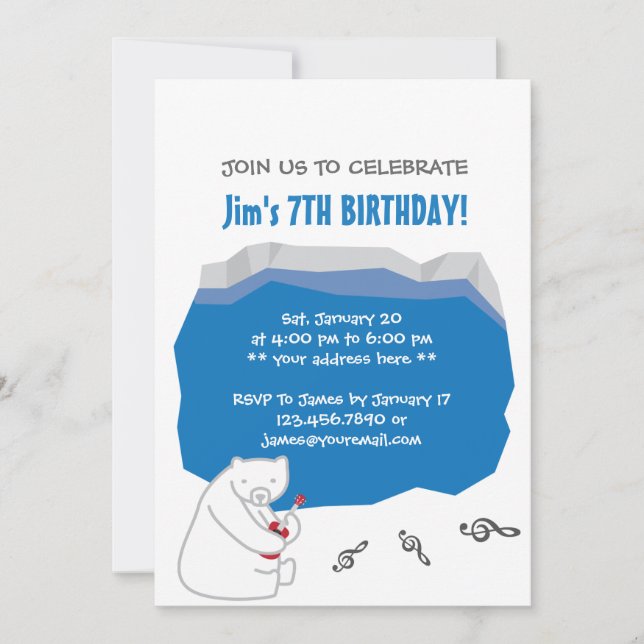 Uke Polar Bear 7e anniversaire de fête Invitation (Devant)