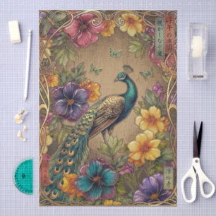 Ukiyo-e Art Nouveau Peacock Enamel Style Florals Tissue Paper