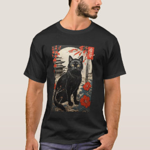 Ukiyo-e Black Cat - Japanese Woodblock Style with  T-Shirt