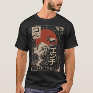 Ukiyo-e Capricorn Zodiac   Red Sun Mountain Goat T-Shirt