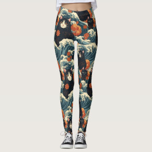 Ukiyo-e Cats of Kanagawa Pattern Leggings