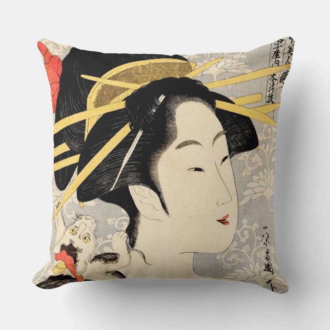 Ukiyo-e Geisha Throw Pillow (Front)