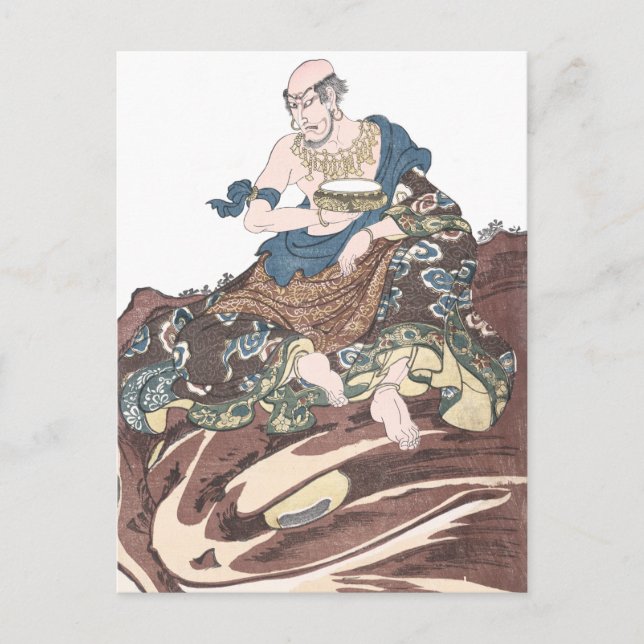 Ukiyo-e Immortal Buddhist Monk on a Toads Head Postcard (Front)