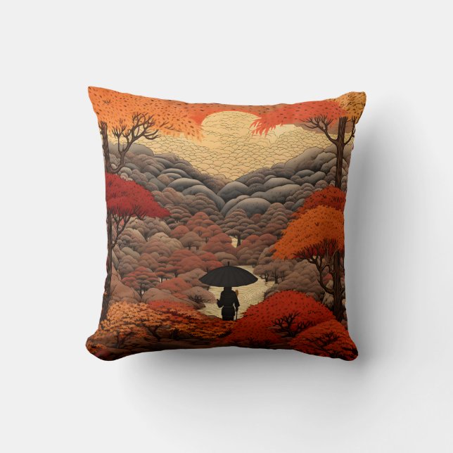 Ukiyo-e Japan autumn Throw Pillow (Front)