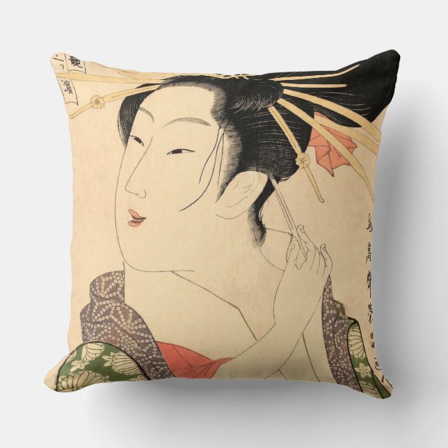 Ukiyo-e Japanese girl Throw Pillow (Front)
